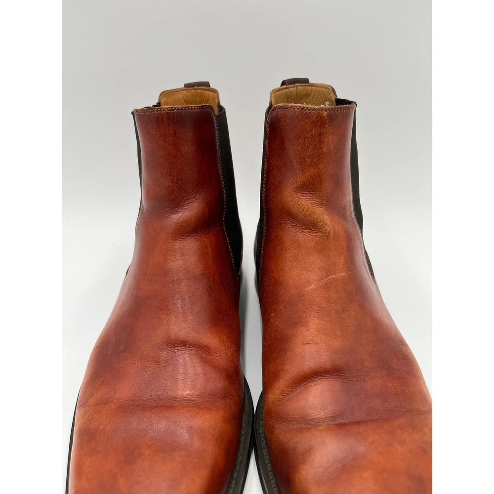 Magnanni Boots Mens 9M Burnished Cognac Leather Square Toe Formal Ankle Chelsea